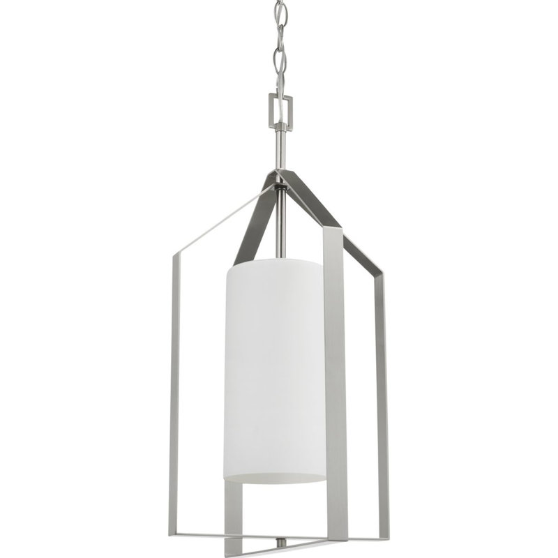 Luminaire suspendu 1 lumière Margan, Nickel brossé, Blanc