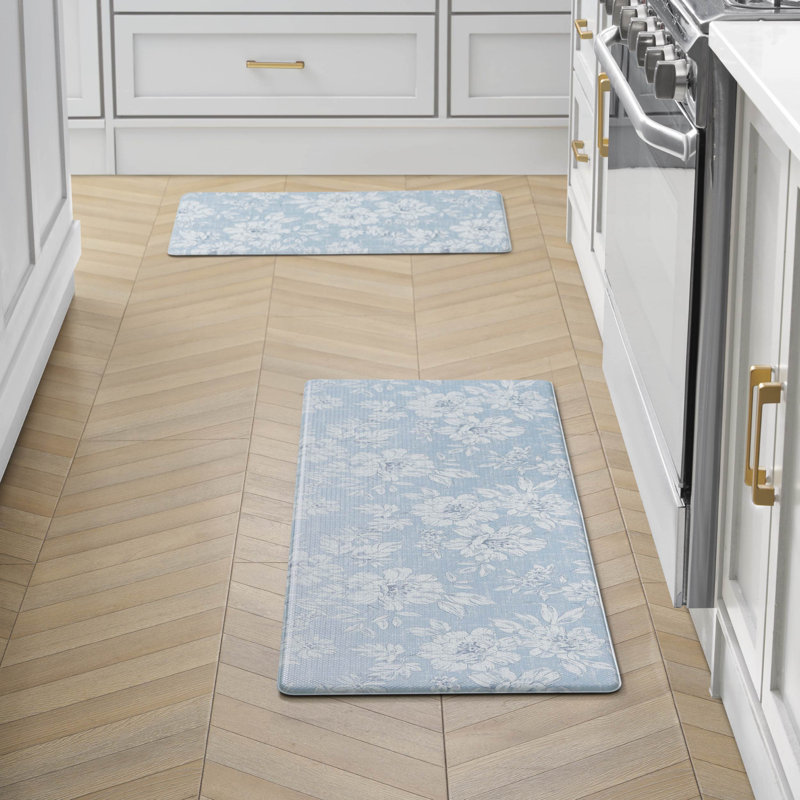Tapis anti-fatigue 2 pièces Laura Ashley Iris, 17,5 po x 48 po / 17,5 po x 28 po, Bleu clair