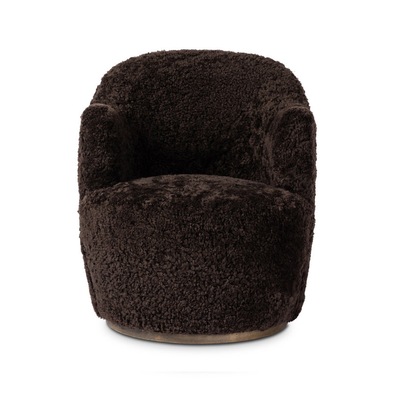 Aurora 26" Wide Swivel Armchair, Cocoa Shearling