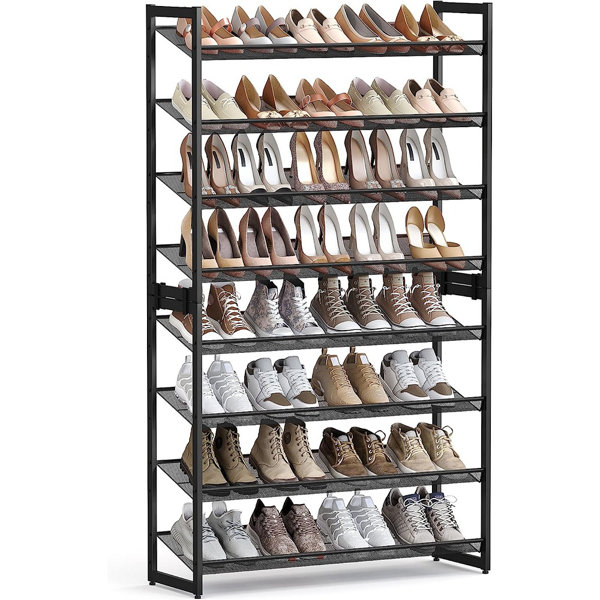 SONGMICS Shoe Rack, 8-Tier Shoe Organizer, Metal Shoe Storage for Garage,  Entryway, Set of 2 4-Tier Stackable Shoe Shelf, with Adjustable Flat or