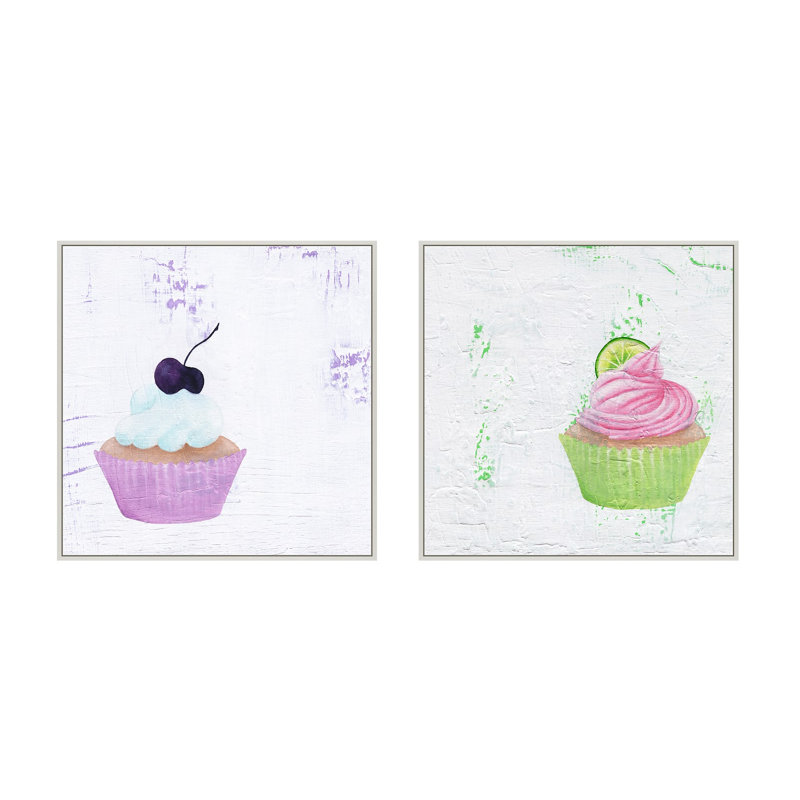 Cherry And Lime Cupcakes. Set Of 2 Print by Katy Montica, 36" W x 36" H x 1.38" D, White Framed Canvas
