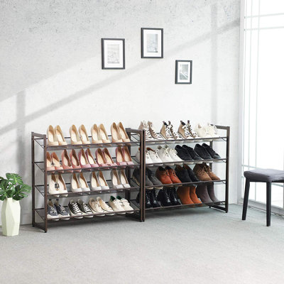 32-40 Pair Stackable Shoe Rack, with Adjustable Flat or Angled Shelves