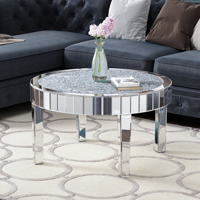 Amla Modern Glass Coffee Table with Crystal Inlay