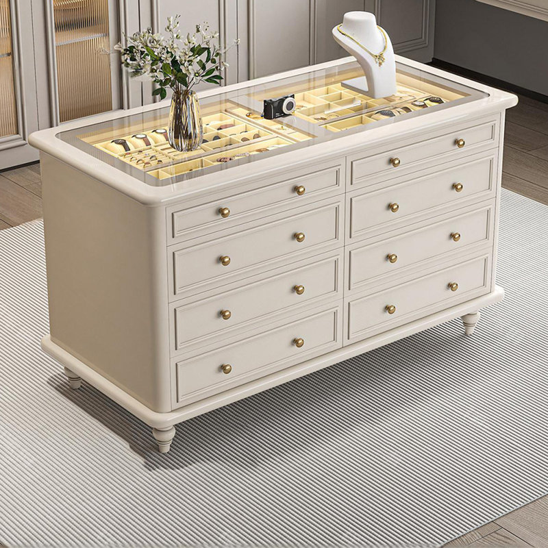 Armoire à bijoux et présentoir 47,24 po style français en émail blanc