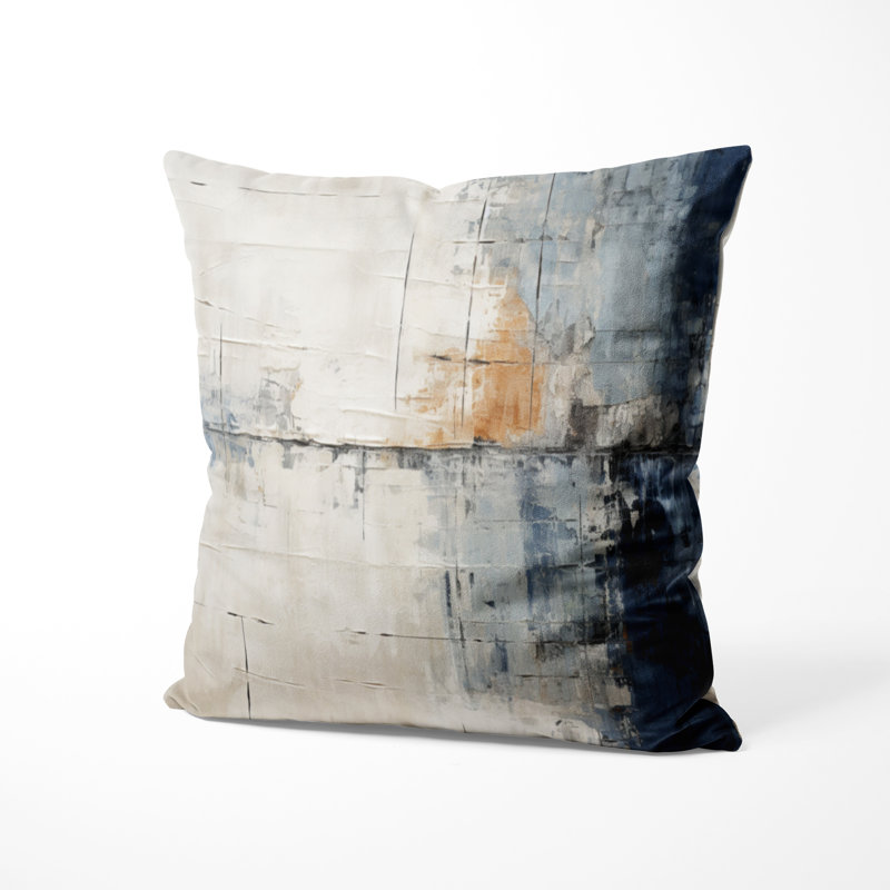Coussin décoratif abstrait bleu et beige Road Collage II - Coussin décoratif à imprimé abstrait, H 16 po x l 16 po