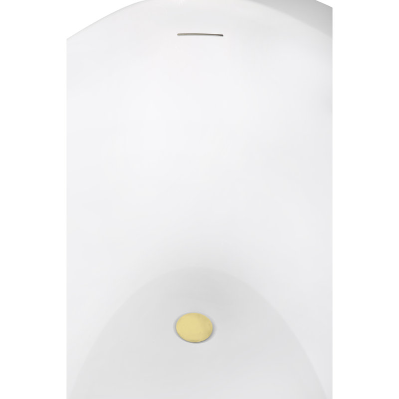 Baignoire autoportante en acrylique blanc brillant 59 po, plateau en bambou, drain, Laiton poli