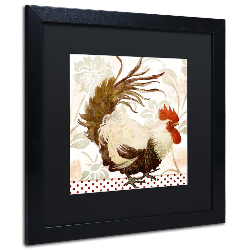 Jadaya 'Rooster Damask II' Framed Graphic Art, 16" H x 16" W x 0.5" D, Black