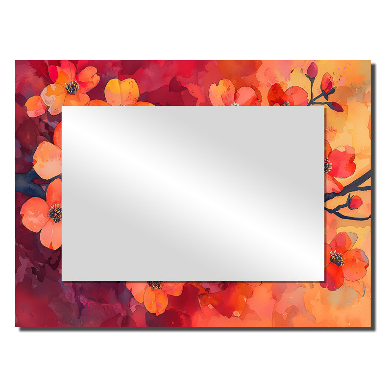 Sunset Hues Dogwood Branches Of Elegance I - Floral Accent Wall Mirror - Printed On Metal, 24" x 32"