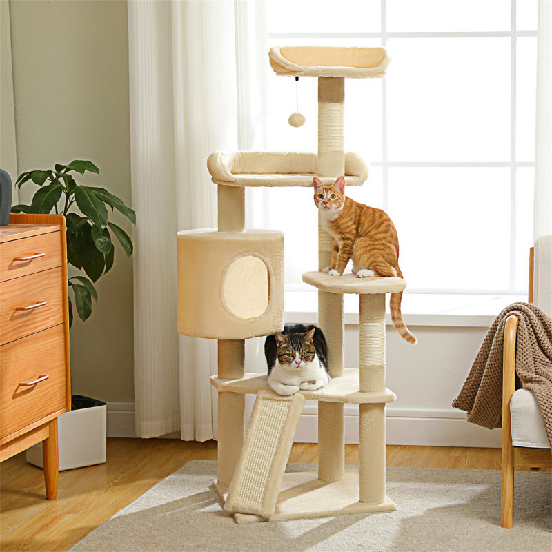 Tour pour chat avec poteau à griffer, tour d'escalade pour chat de 51 pouces avec cage à chat pour chats d'intérieur, chatons, arbre à chat avec planche à gratter, plateformes de jeu à plusieurs niveaux
