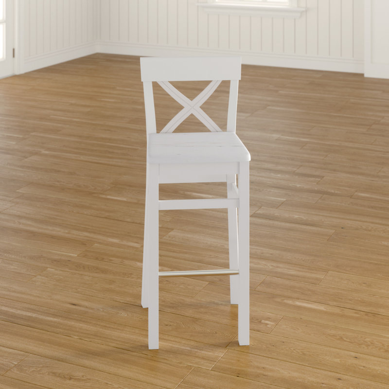 Polebridge Solid Wood Bar Stool with Solid Wood Frame, White, White