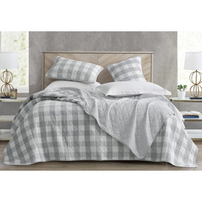 Pre-Washed Cotton Plaid Lightweight Reversible Quilt Set
