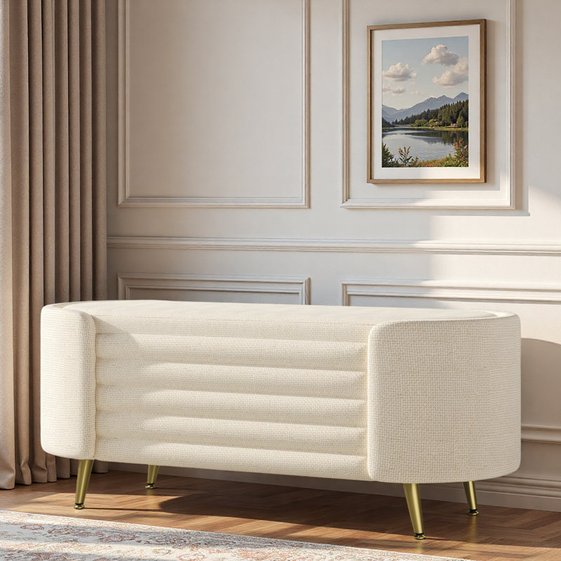 Banc moderne avec repose-pieds ovale avec grand espace de rangement et pieds en métal, Beige