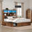 Wooden Storage Bed Frame With Led Bookcase Headboard-98972607-98972608