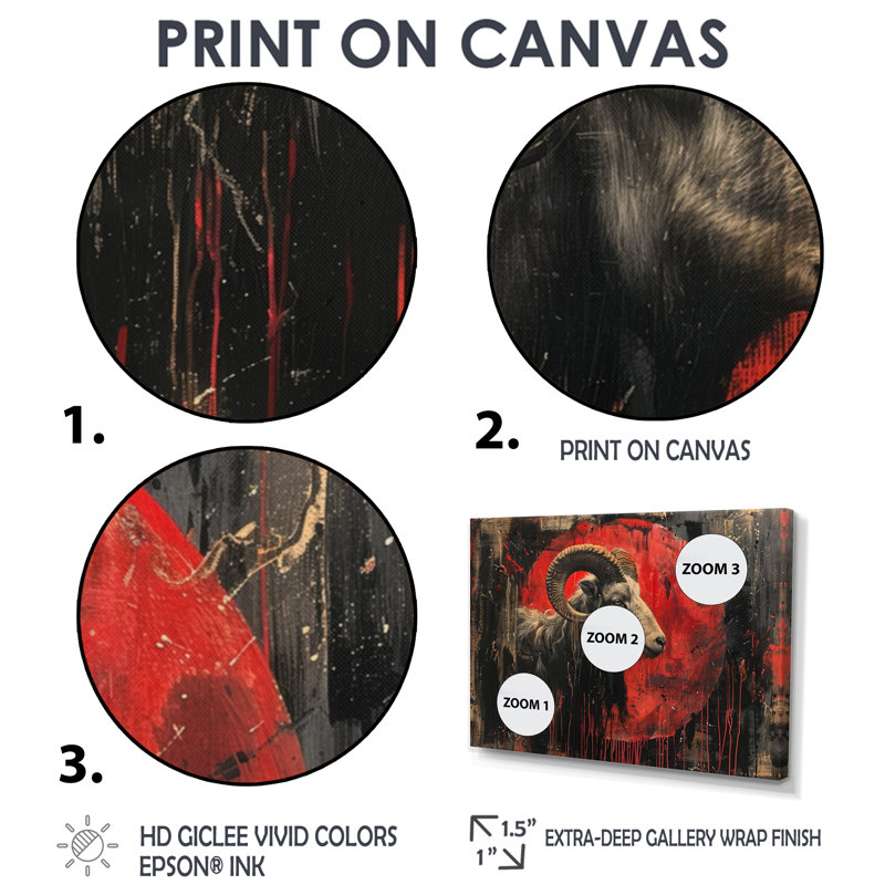 «Red», noir et noir, «Astrology Cosmic Conquest Capricorn», impression d'art mural, Toile tendue, H 40 po x l 60 po