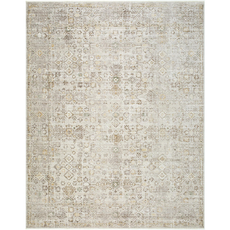 Taupe and Cream Synthetic Stain-Resistant Rectangular Area Rug