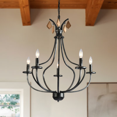 Denford 5 - Light Vintage Matte Black Candlestick Chandelier