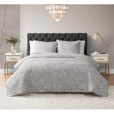 Ensemble de courtepointe réversible en mélange de coton matelassé et gris clair 3 pièces