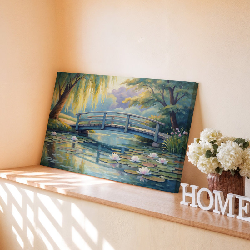 Impression sur toile Serene Garden Blue Bridge Water Lily, 11 x 14 in