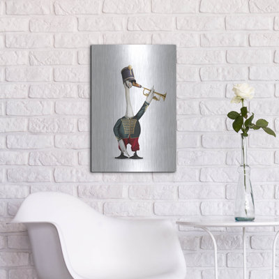 Art mural en métal luxueux «Trumpeter Duck» par John Hovenstine, 16 po x 24 po