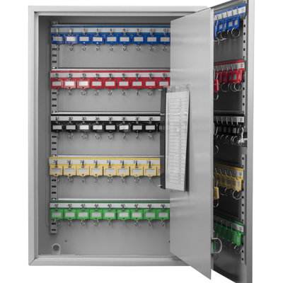 Gray Steel 150 Adjustable Key Storage Cabinet With Lock, Wall Mounted For Convenience In Gray, Solid Construction And Mount Installation