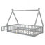 Lit simple en forme de tente avec garde-corps, lattes, porte, gris
