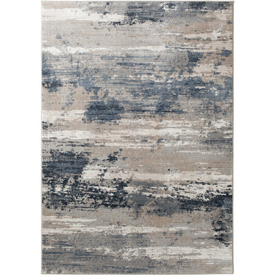 Ebern Designs German Rhine Dark Grey/Beige Ombre Indoor Polypropylene Area Rug