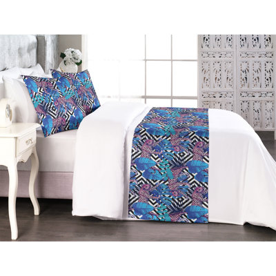 Ambesonne Exotic Bed Runner Set Modern Art Abstract Cheetah Soft Pink Pale Azure Blue