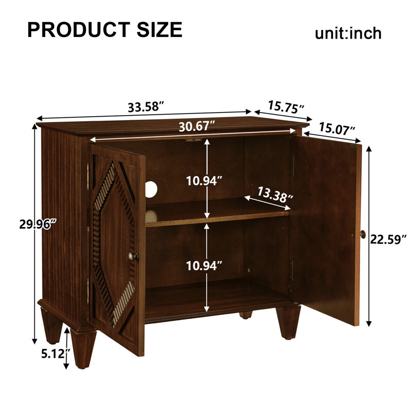 Buffet rétro en bois de style campagnard avec rangement, Brun
