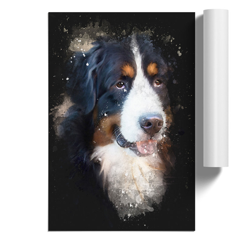 Bermese Mountain Dog Paint Splash - Frameless Print, 84cm H x 59cm W x 0.1cm D