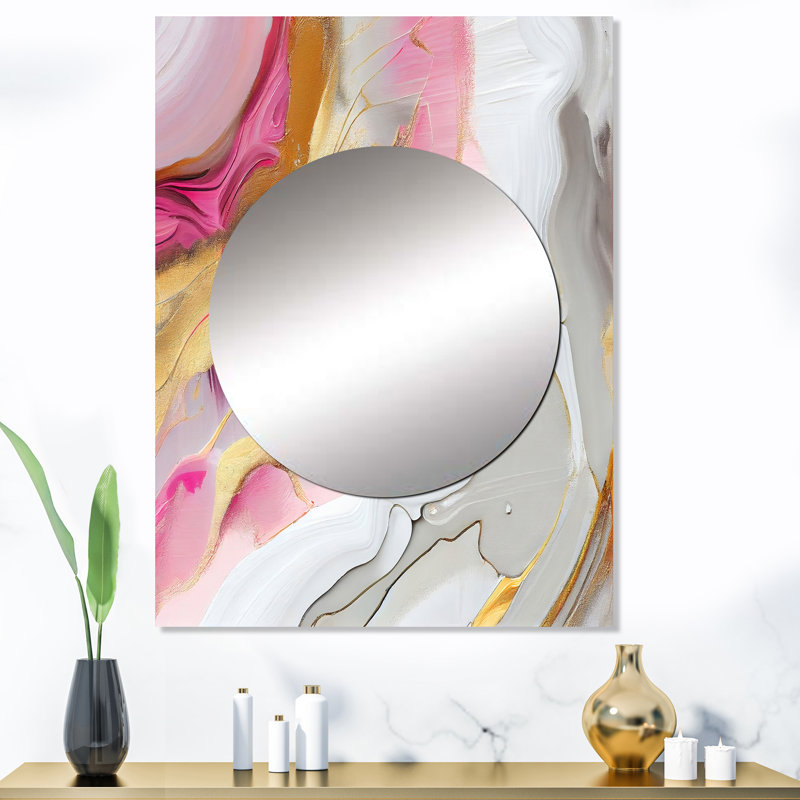 Swarts rose et or marbre abstrait I - décor de miroir mural unique en marbre, grand miroir rose, impression d'art en métal