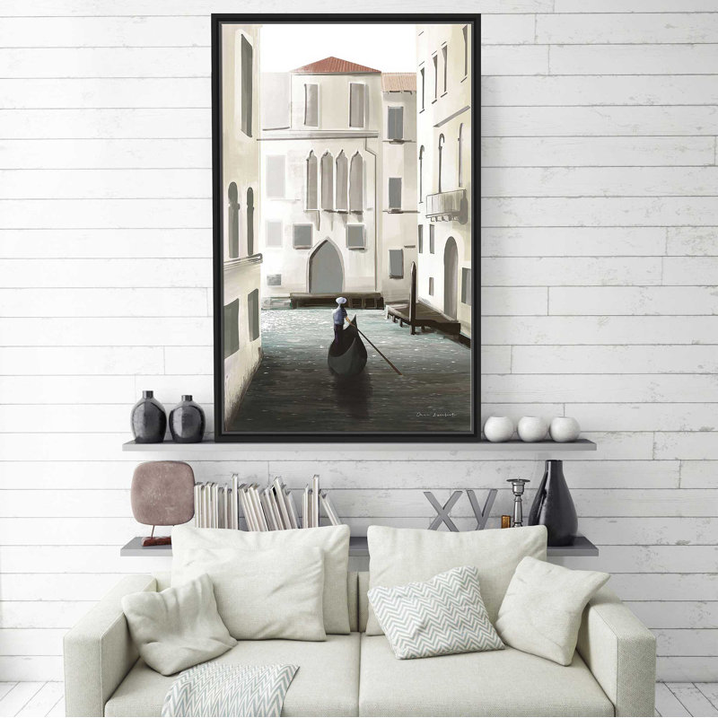 «Venice Moment» par Omar Escalante - Peinture, Cadre flottant noir, H 63,5 po x l 39,5 po x P 2 po