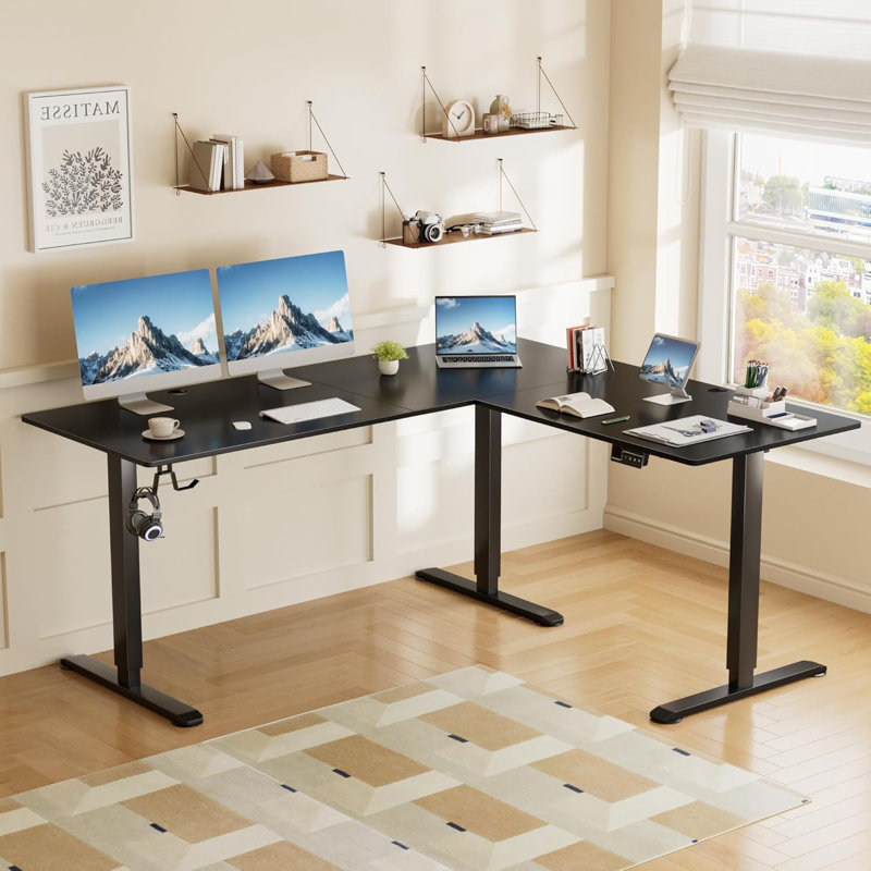 Table de coin électrique à hauteur ajustable en L à hauteur réglable de 63 po avec grand tapis de souris Nahriah pour les jeux à domicile