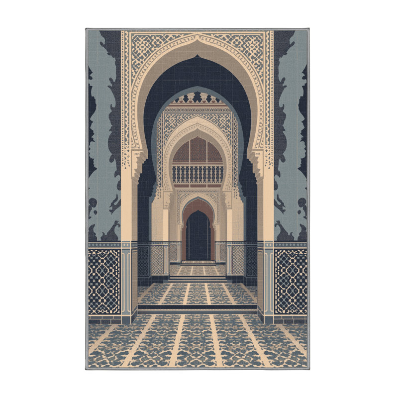 Machine Washable Paublo Marrakech Medina Bohemian Block Print Rug in Gray – Gray Binding, 5x7