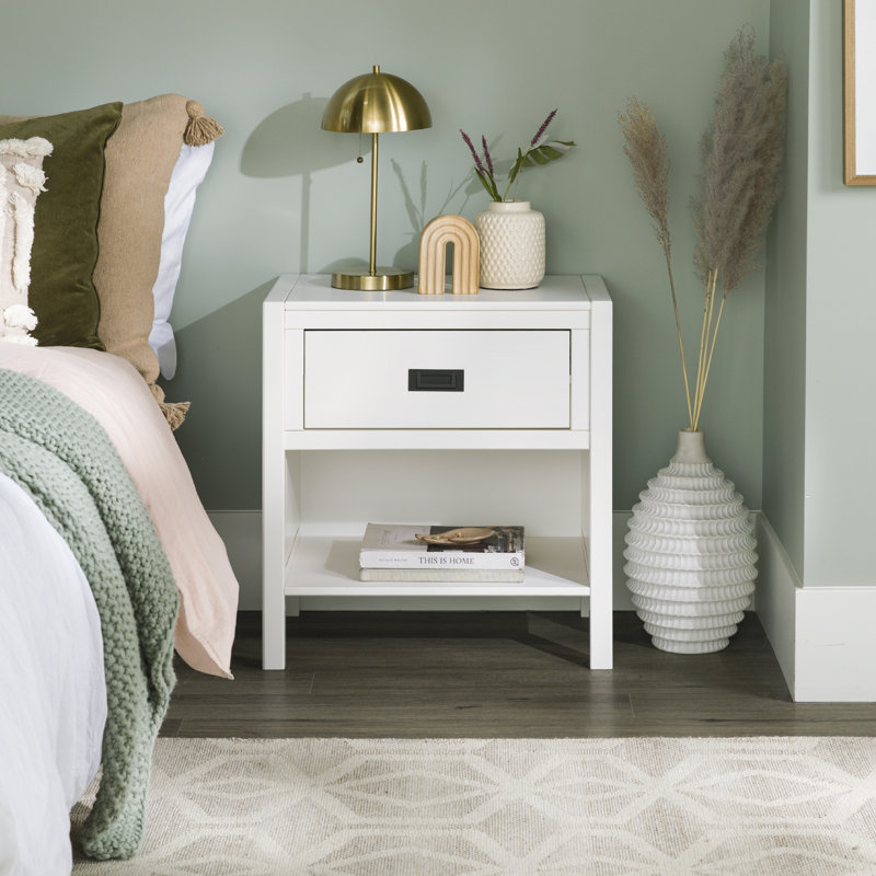 Hivernage 1-Drawer Solid Wood Nightstand, White