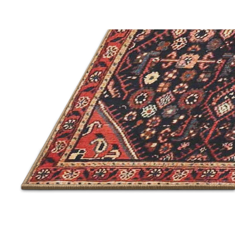 Tapis à motif oriental rouge / noir, Rectangle 8 pi x 12 pi