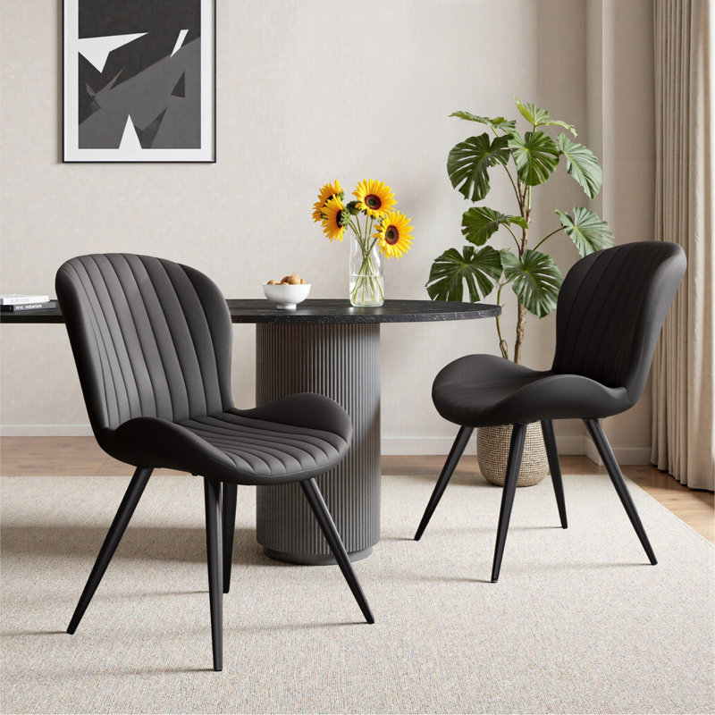 Upholstered Dining Chairs in Scandinavian Style, Black Faux Leather, 4