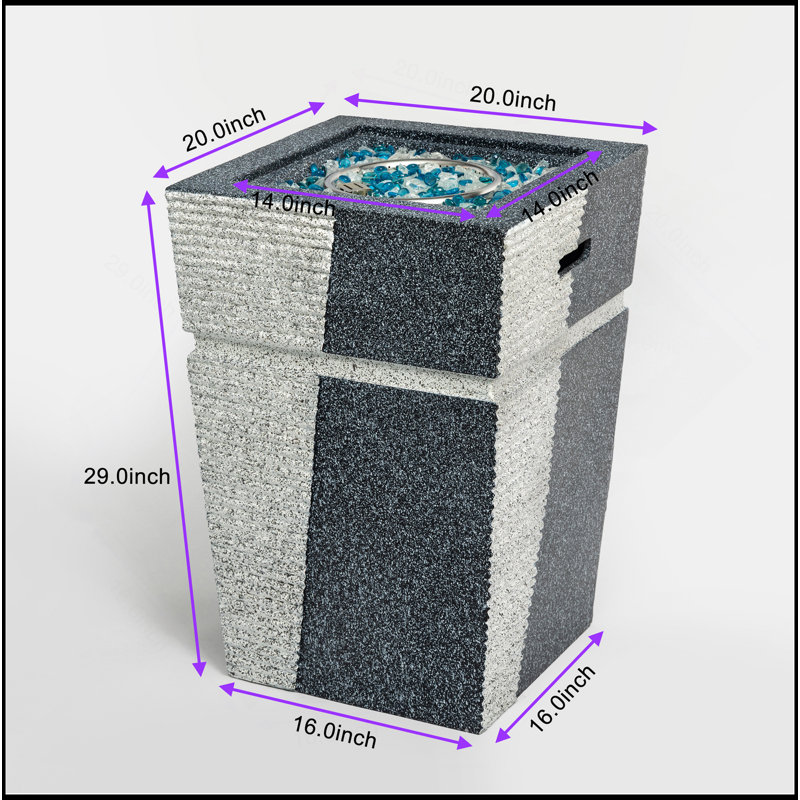 20" Propane Gas Fire Pit Table, 50000 BTU Square Concrete Fire Pit For Outside Patio Deck Garden Backyard-Light Grey-Blue