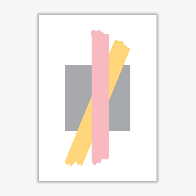 Grey Square With Pink And Yellow Bow Abstract - Single Picture Frame Print, No Frame, 30 cm H x 21 cm W x 1 cm D