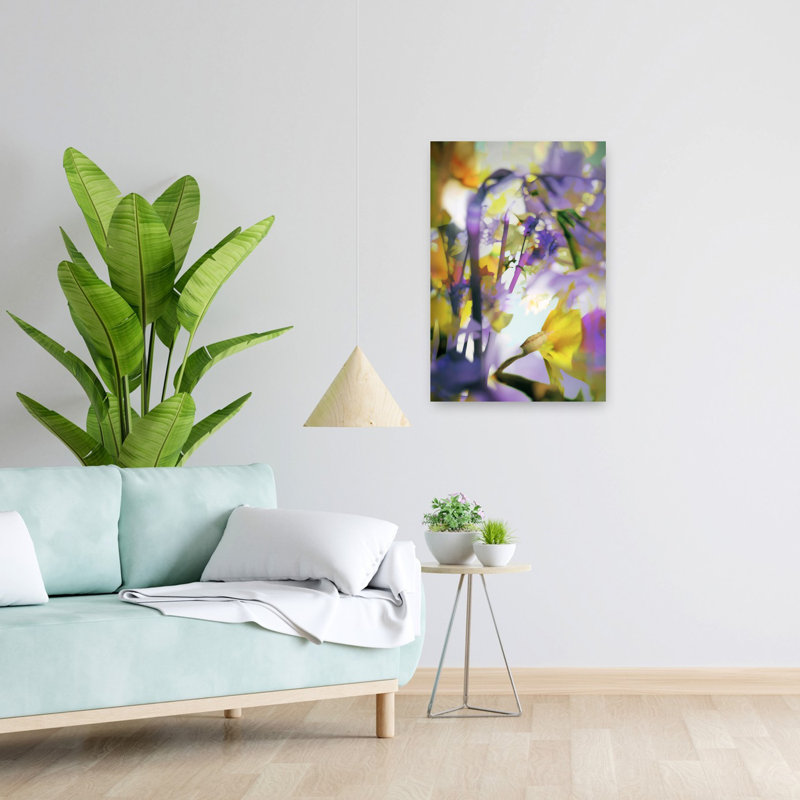 Art contemporain avec art floral, H 24 po x l 16 po