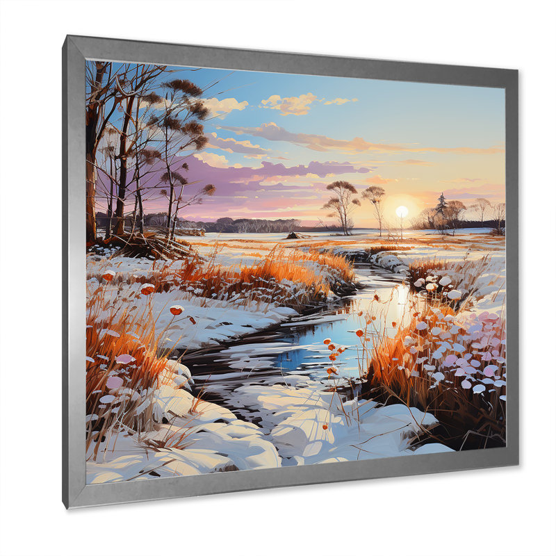 Prayies Winter Scenery Country Charm sur impression sur toile, Cadre simple argenté, H 16 po x l 16 po x P 1 po