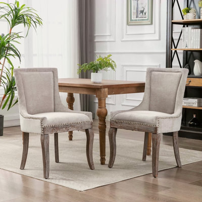 Furniture,Ultra Side Dining Chair,Thickened Fabric Chairs With Neutrally Toned Solid Wood Legs, Bronze Nail Head,Set Of 2