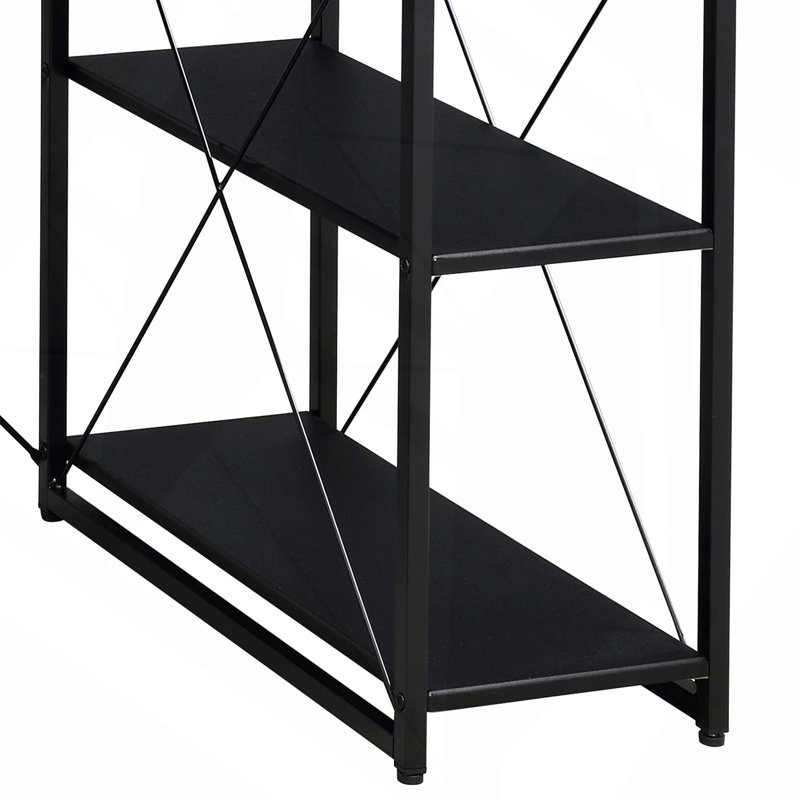 Bureau, bureau avec tablettes ouvertes et huche, Noir / Noir