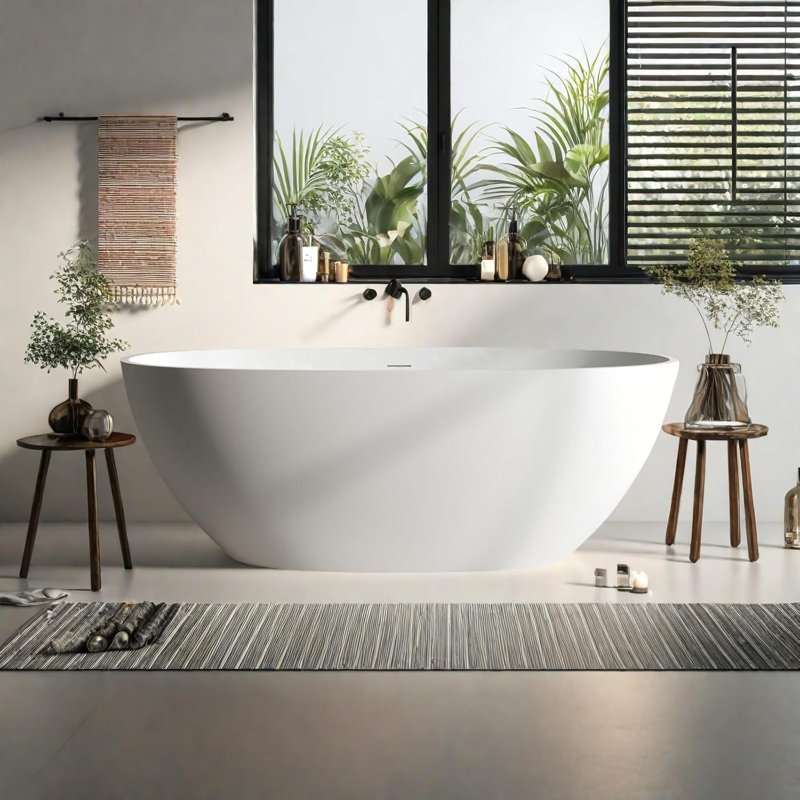 Baignoire ovale en résine 63 po avec trop-plein et bonde escamotable 63 po
