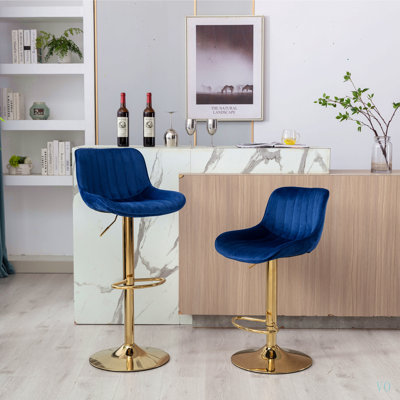 Ensemble de 2 tabourets de bar réglables en hauteur avec repose-pieds et velours mécanique à hauteur réglable