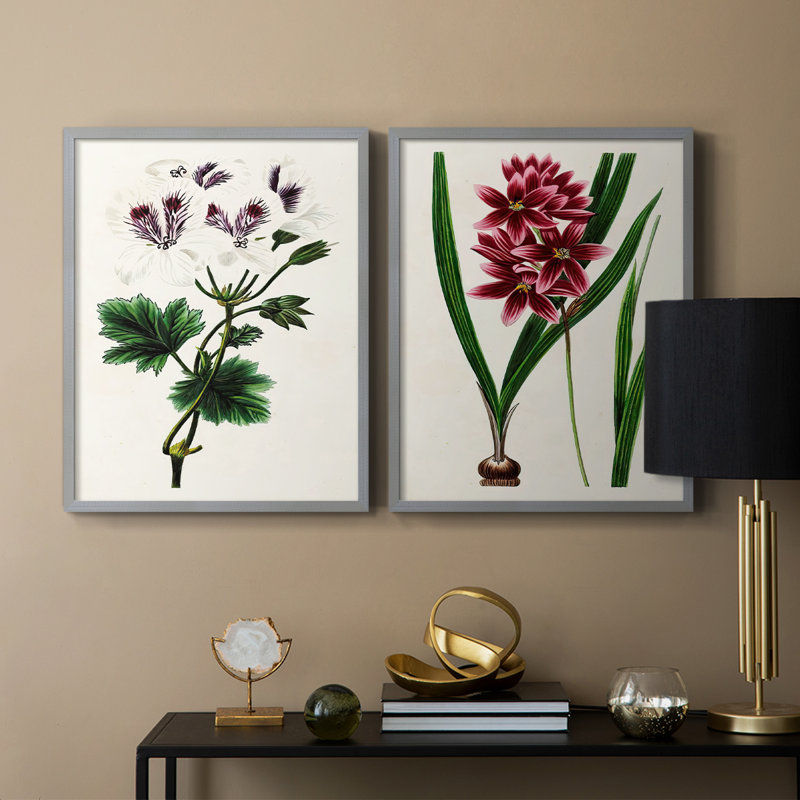 AntiqueFloralFolioIX - reproduction encadrée de qualité supérieure - prête à être accrochée - aucun clou requis - aucun clou requis