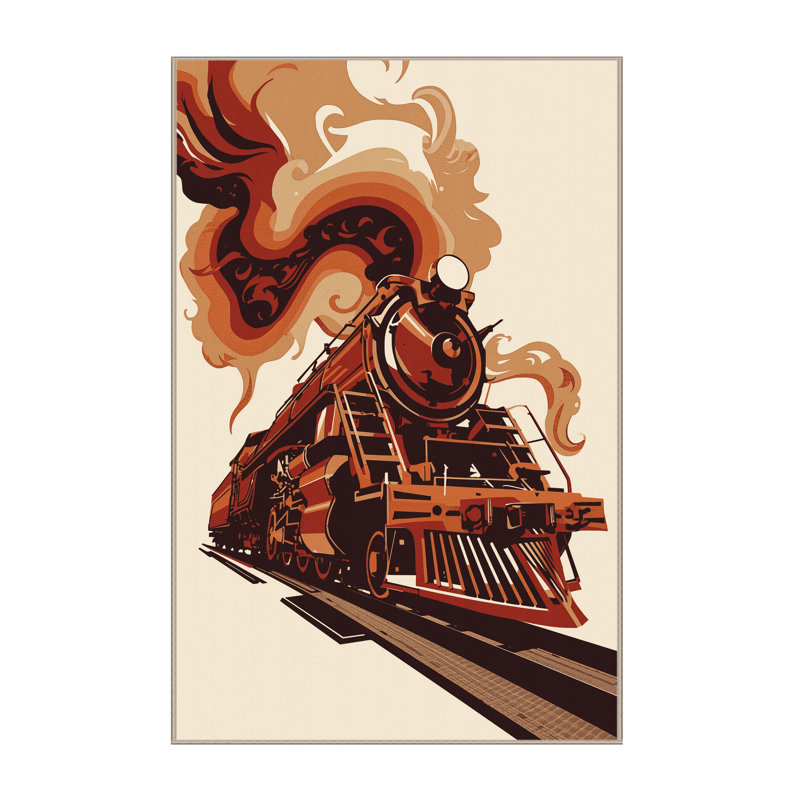 Machine Washable Daleville Old Mining Train Modern Rug in Beige – Beige Binding, 5x7