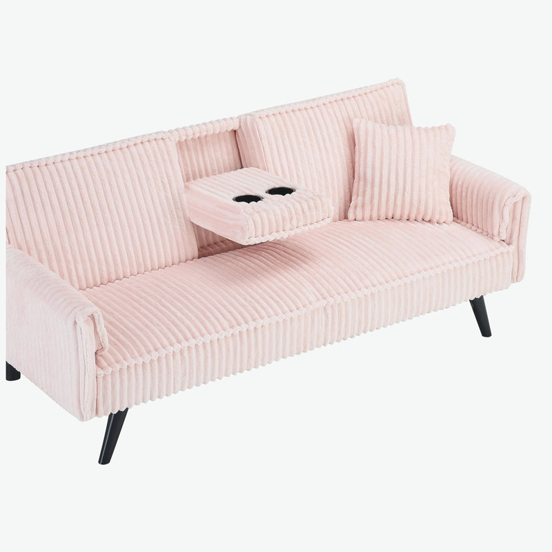 Minimalist style, straight-line corduroy sofa suitable for sitting and lying in the living room and bedroom, Pink