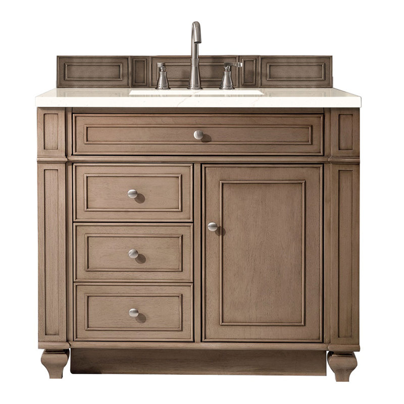 Bristol 36'' W Single Vanity, Whitewashed Walnut, White Zeus, 8" Widespread
