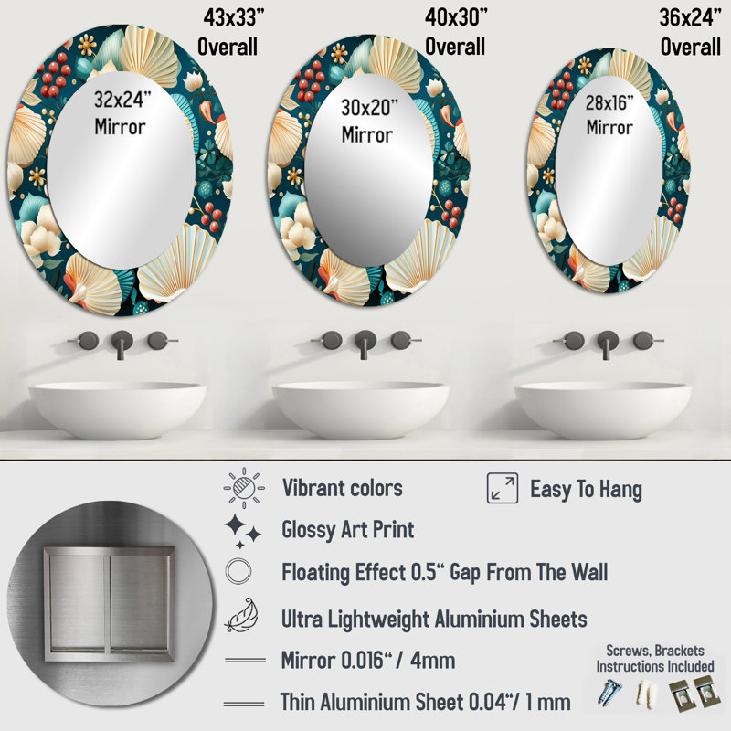 Coastal Seashells Coastal Motif - Miroir mural Coastal, 36 po x 24 po