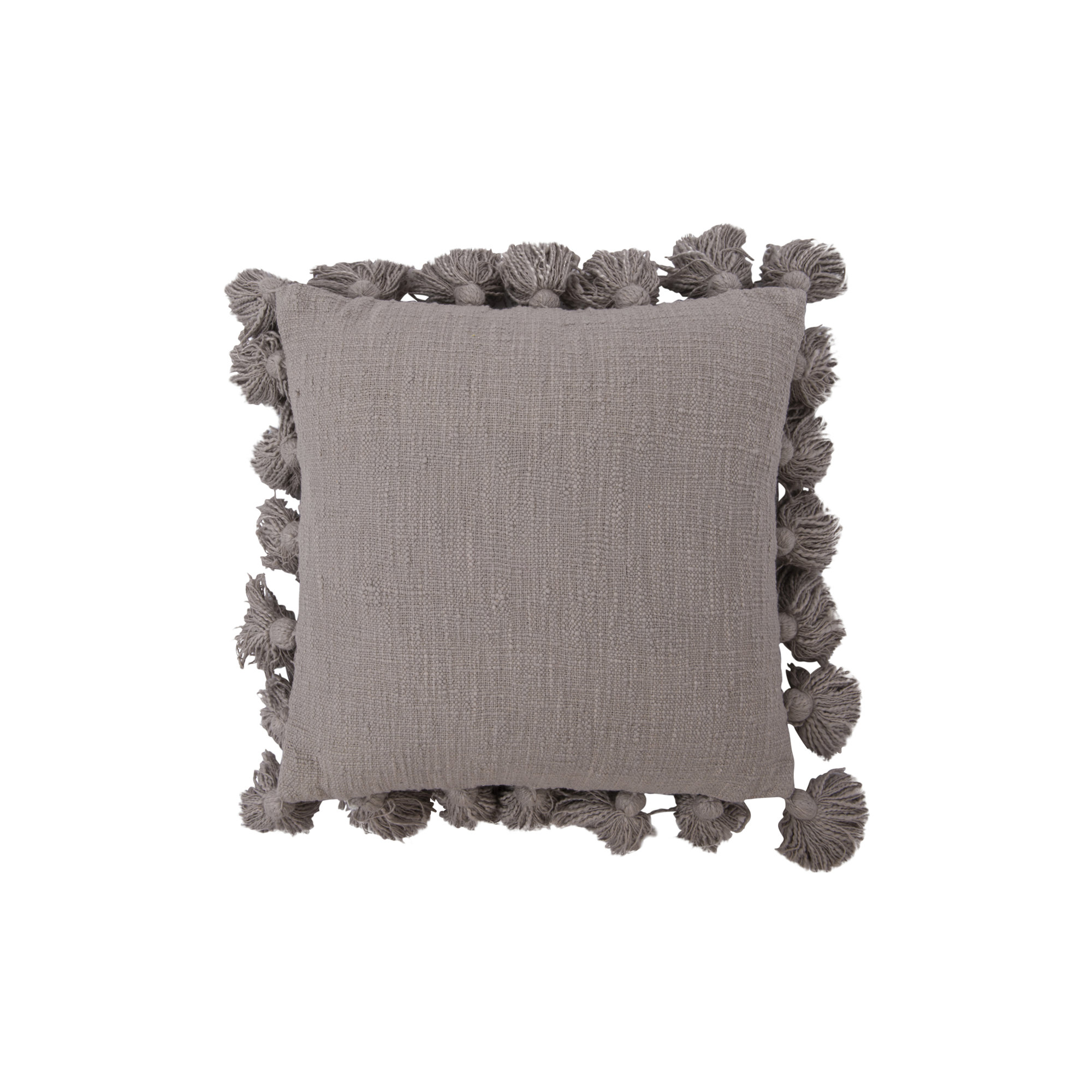 Vivienne Tassels Cotton Throw Pillow, Gray